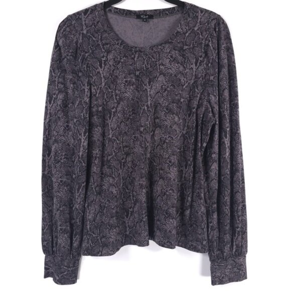 Rails EMILIA CHARCOAL SNAKESKIN Puff Sleeve Top Pullover Long Sleeve Gray MEDIUM - Picture 3 of 13